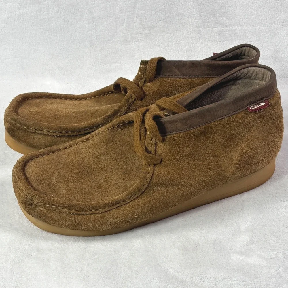Clarks Mens Stinson Hi Suede Chukka Boots Tan Moc-toe Wallabee Inspired Sz 10.5M